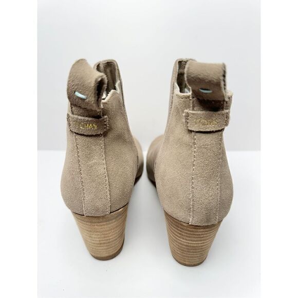 TOMS Wedge Booties Size 9 Tan Leather Upper Pull On Style Elastic Gore Insets - Picture 4 of 9
